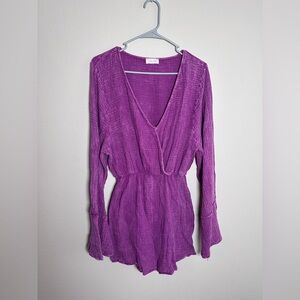Fiesta Friday Purple Romper long sleeves distressed KRISTA X PINK LILY sz large